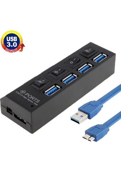 4 Bağlantı Noktası USB 3.0 Hub, Süper Hız 5gbps, Tak ve Oynat, Destek 1 Tb (Siyah) (Yurt Dışından)