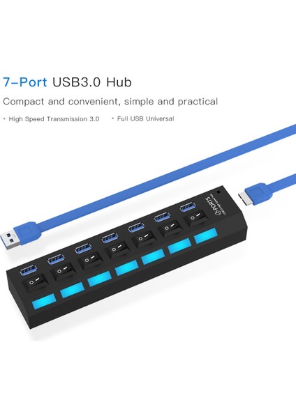 7 Bağlantı Noktası USB 3.0 Hub, Süper Hız 5gbps, Tak ve Oynat, Destek 1 Tb (Siyah) (Yurt Dışından)