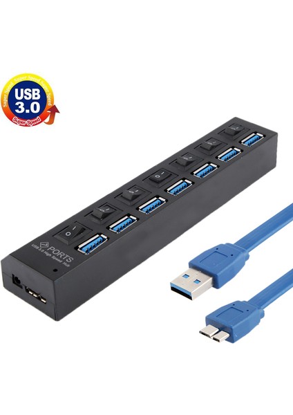 7 Bağlantı Noktası USB 3.0 Hub, Süper Hız 5gbps, Tak ve Oynat, Destek 1 Tb (Siyah) (Yurt Dışından)