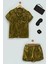 5'li Saten Kaplan Desen Yeşil Pijama Şort Takım S27282 1