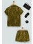 5'li Saten Kaplan Desen Yeşil Pijama Şort Takım S27282 2