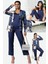 6'lı Hem İçeride Hem Dışarıda Zincir Desen Lacivert Pijama Takım S27395 1