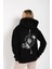 Kadın Siyah Oversize Pusula Sırt Baskılı Hırka Sweatshirt 1