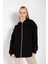 Kadın Siyah Oversize Pusula Sırt Baskılı Hırka Sweatshirt 2