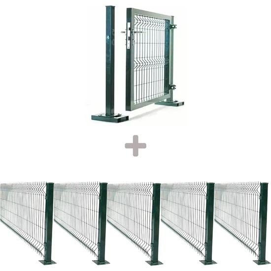 Telfence 5 ‘li Panel Çit Takım Yeşil (12.5 Mt) + Panel Çit Göbek Kilitli Kapı Avantaj Paketi