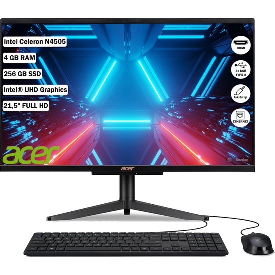 Acer Aspire C22-1600 Intel Celeron N4505 4 GB 256 GB SSD Intel UHD Freedos 21.5'' Fhd All In One Bilgisayar DQ.BHJEM.002