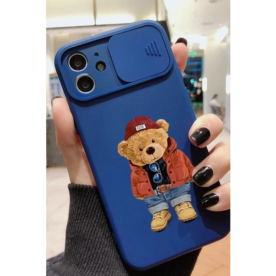 Moodcase Slider Koruma Kapaklı iPhone 11  Teddy Bear Desenli Telefon Kılıfı