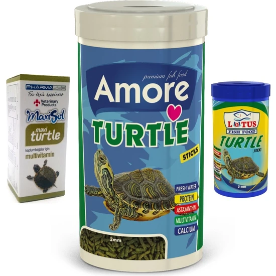 Amore Turtle Green Sticks 250ML + 100ML Kutu Kaplumbağa Yemi ve 30CC Multivitamin