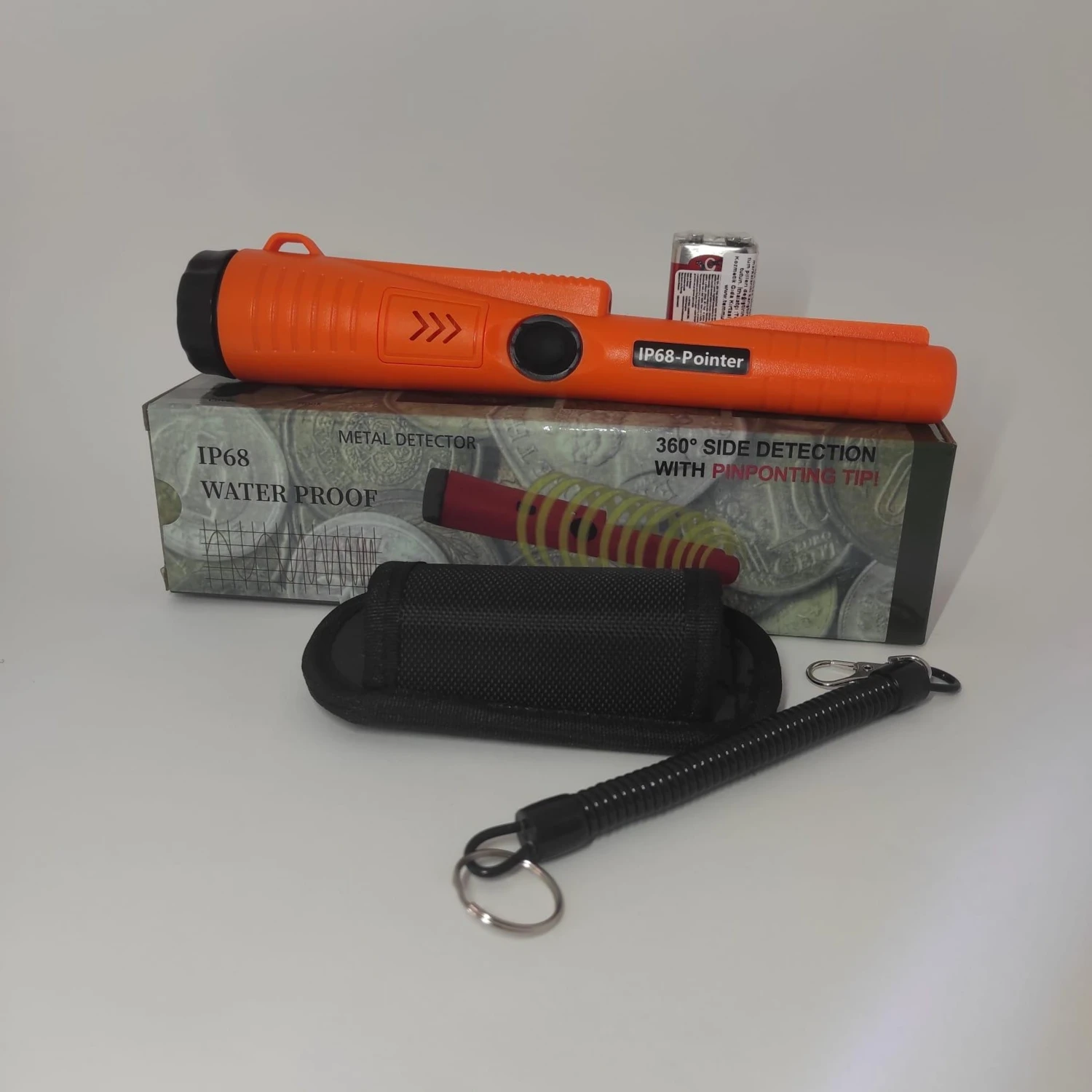 Resim Nakres Pointer IP68 Su Geçirmez Güçlendirilmiş 360° Metale Duyarlı Define Dedektörü Pil Kılıf Hediyeli Altın Gümüş Metal Arama Cihazı Hazine Sinyal Bulucu 