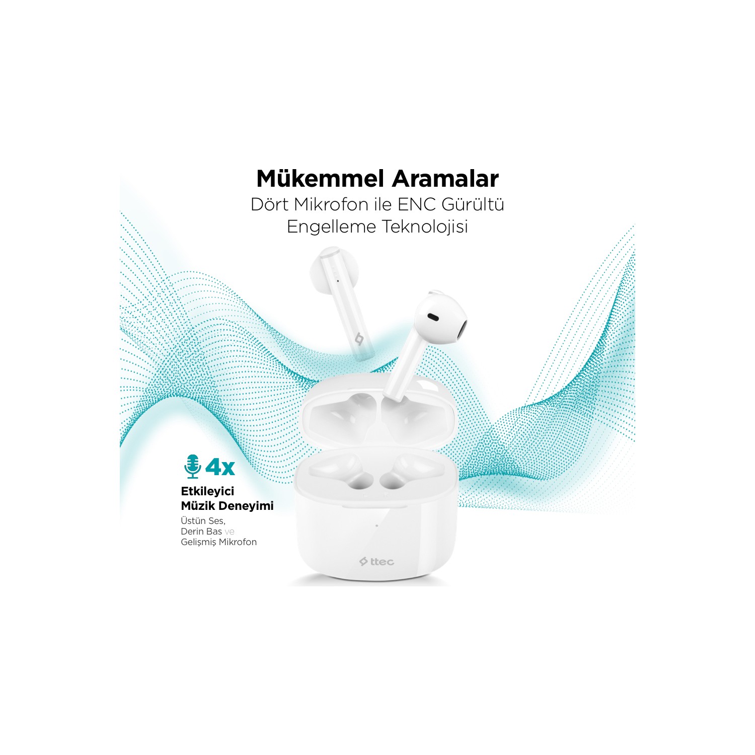 Ttec AirBeat Lite 2 Cuffie True Wireless Stereo (TWS) Bluetooth | Auricolari Bianchi In-ear Con Custodia Di Ricarica | Modello 2KM137B