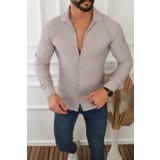 En Moda Erkek Şerit Desenli Pamuklu Kışlık Uzun Kollu Gömlek