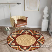 Nesa Decor Hasır Görünümlü Renkli Yuvarlak Kolay Temizlenebilir Şönil Taban Paspas Halı