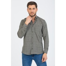 Varetta Erkek Haki Kareli Uzun Kol Cepli Yaka Düğmeli Erkek Gömlek