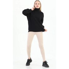 Organk Pamuklu Balıkçı Yaka Kadın Siyah Sweatshirt