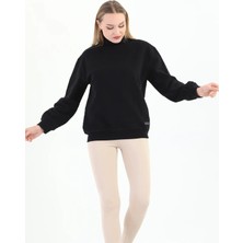 Organk Pamuklu Balıkçı Yaka Kadın Siyah Sweatshirt