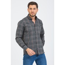 Varetta Erkek Füme Uzun Kol Kareli Cepli Yaka Düğmeli Gömlek