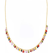 Sallantılı Renkli Damla Taşlı Gümüş Kolye