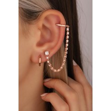 Mistik Silver Zincir Büyük Taşlı Sallantılı Gümüş Küpe