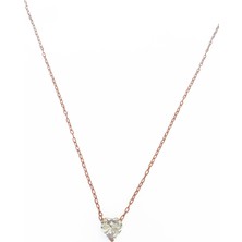 Tek Taş Kalpli Gümüş Kolye