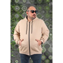 Mocgrande Büyük Beden Unisex Kapüşonlu 3ip Sweat 11701 Bej