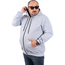 Mocgrande Büyük Beden Unisex Kapüşonlu 3ip Sweat 11701 Gri Melanj