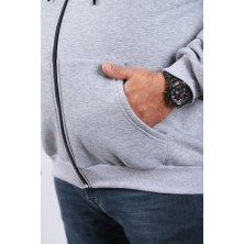 Mocgrande Büyük Beden Unisex Kapüşonlu 3ip Sweat 11701 Gri Melanj