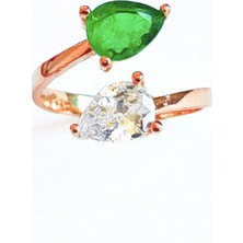 Mistik Silver Renkli Çift Damla Taşlı Kıvrımlı Gümüş Yüzük