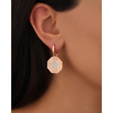 Mistik Silver Çokgen Plakalı Taş Yıldız Gümüş Küpe