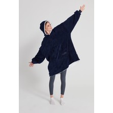 Poffy Oversize Giyilebilir Battaniye Tek Beden Çok Rahat Unisex Hoodie Peluş Kapüşonlu Sweatshirt