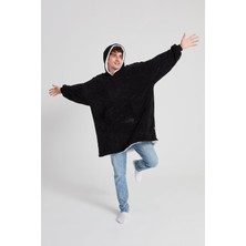 Poffy Oversize Giyilebilir Battaniye Tek Beden Çok Rahat Unisex Hoodie Peluş Kapüşonlu Sweatshirt