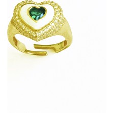 Mistik Silver Beyaz Mineli Ortası Taş Kalpli Gümüş Yüzük