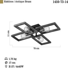 Era 4 Lü Antik Lak/Siyah Plafonyer 4Xe27