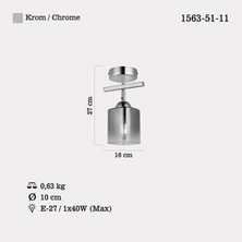 Lucea Rayo Tekli Krom Plafonyer 1XE27