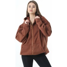 Unisex Oversize Fermuarlı Kapüşonlu Yumuşak Dokulu Sweatsihrt