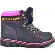 Minno Kids 761 Hakiki Deri Lacivert Pembe Fermuarlı Ortopedik Kız Çocuk Bot