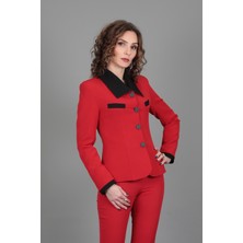 Önder Özsoy Bebe Yaka Konbin Renkli Ceket-Kırmızı