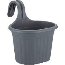 ToXA 2 Adet 3 Litre Antrasit Gri Askılı Balkon Küpeşte Saksısı Seti Plastik Askı Saksı Set Tombik No1