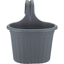 ToXA 2 Adet 3 Litre Antrasit Gri Askılı Balkon Küpeşte Saksısı Seti Plastik Askı Saksı Set Tombik No1