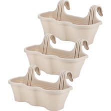 ToXA 2 Adet 10 Litre Kirli Beyaz Askılı Balkon Küpeşte Saksısı Seti Plastik Askı Saksı Set Tombik No5