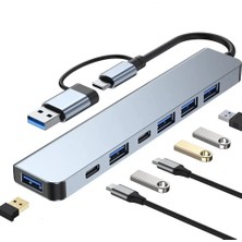 Hobimtek Alüminyum USB Hub 7 In 1 USB / Type-C To USB A USB C USB 2.0 / 3.0 Çevirici Adaptör Çok Portlu Tak Çalıştır USB Çevirici