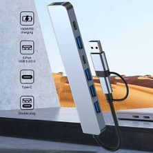 Hobimtek Alüminyum USB Hub 7 In 1 USB / Type-C To USB A USB C USB 2.0 / 3.0 Çevirici Adaptör Çok Portlu Tak Çalıştır USB Çevirici