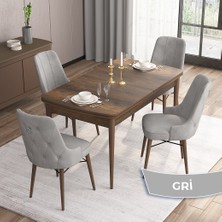 Canisa Concept Are Serisi, 80X132 Mdf Açılabilir Barok Ahşap Desen Mutfak Masa Takımı, 4 Sandalye Gümüş Halkalı