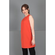 Önder Özsoy Sıfır Yaka Kolsuz Bluz-Turuncu