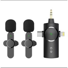 Kablosuz 3 In 1 Type C - Lightning- 3,5mm Cep Telefonu Yaka Mikrofonu