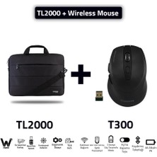 Classone TL2000-T300 Wtxpro Su Geçirmez Kumaş 15,6" Notebook, Laptop ÇANTASI-SIYAH+T300 Kablosuz Mouse