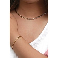 Petek Aksesuar Figaro Zincir Kolye Bileklik  Set Gold Renk