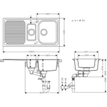 Hansgrohe S52 Grafit Siyahı Tezgah Üstü Granit Eviye