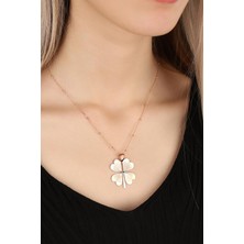 Mistik Silver Nazar Boncuklu Büyük Dört Yaprak Yonca Gümüş Kolye