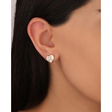 Mistik Silver Çift Renkli Kalp Gümüş Küpe