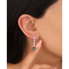 Mistik Silver Renkli Damla Taş Sallantılı Gümüş Küpe